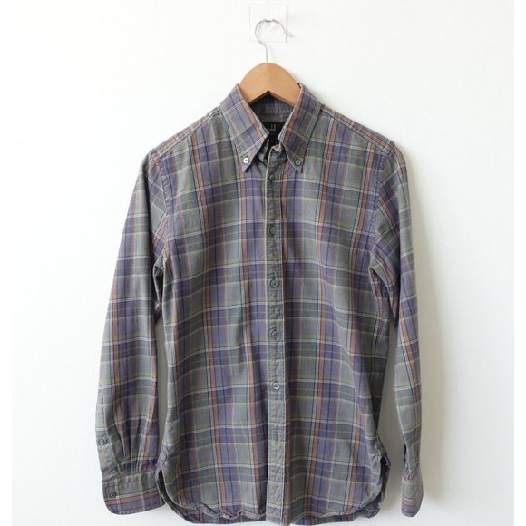 Blue Plaid Tartan Shirt Men Small DUNHILL LONDON Cotton Button Down Tailored Fit - Picture 1 of 8